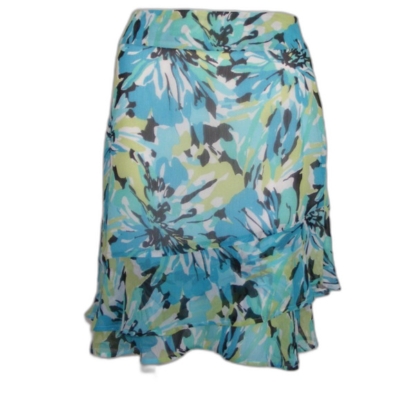 CATO Skirt, 6, Floral, ruffled hem, Side zip, Colorful, Blues/black/yellow - Picture 1 of 11